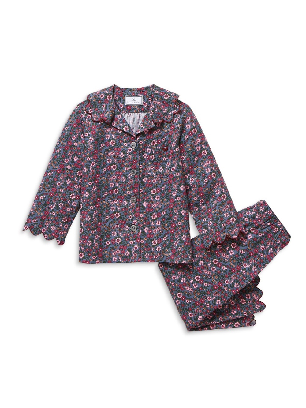 Petite plume girls Navy Floral Scalloped Trim Pajama Set